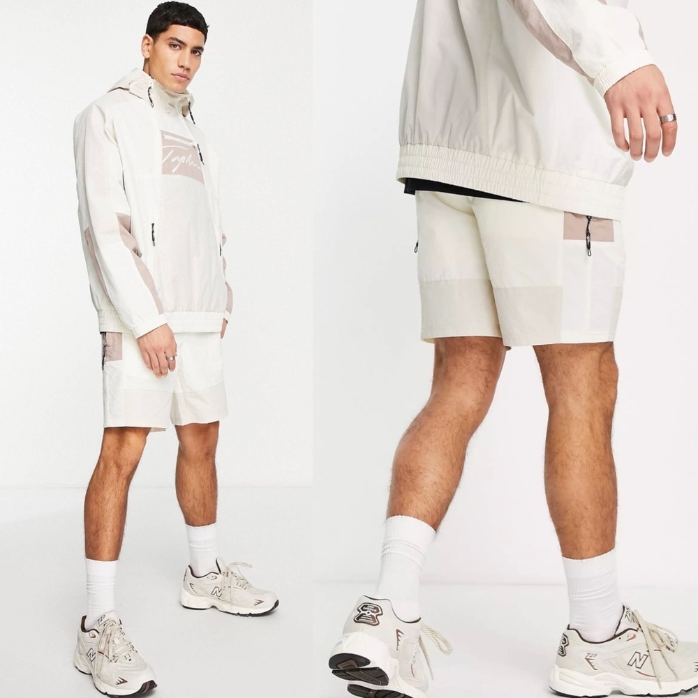 NEW Topman Signature Colour Block Shorts Stone Cream Tan Size 28 Beach Belted
